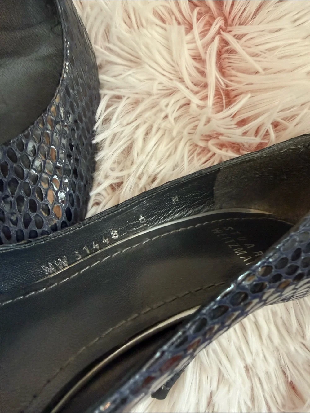 Stuart Weitzman Blue Snakeskin Pointed Toe Pumps - Picture 2 of 6